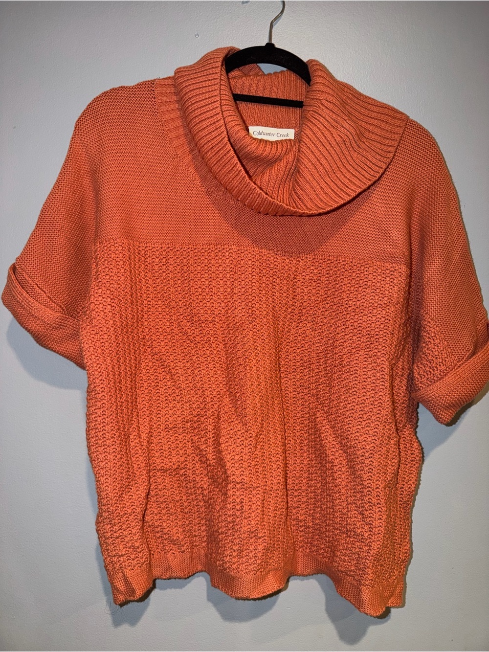 Coldwater Creek Orange Cowl Neck Short Sleeve Knit Sweater